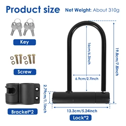 Heavy - Duty Bicycle and Motorcycle Anti - Theft U - Lock with Keys & Mounting Bracket (2 sets)