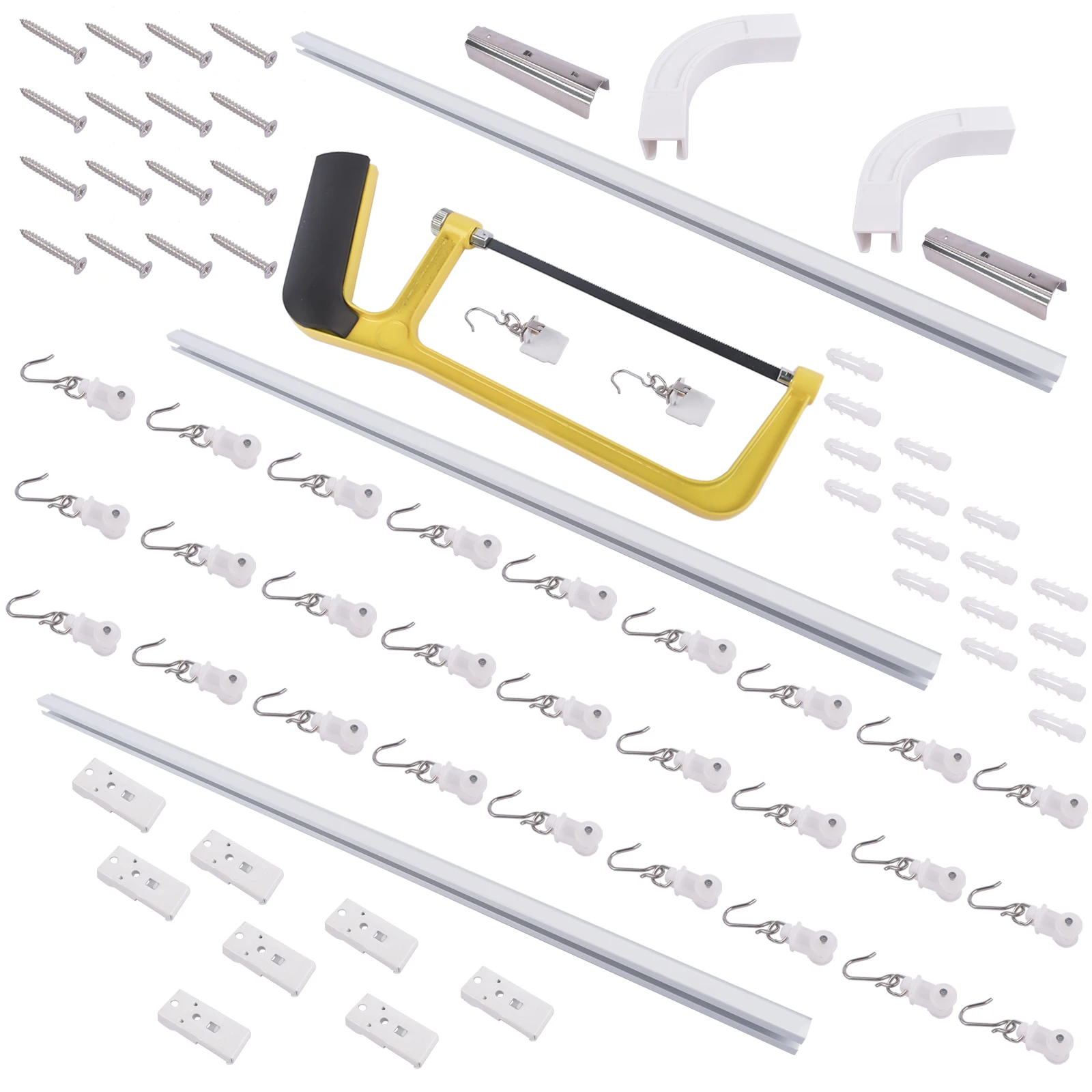 AP02 Room divider Ceiling Track set for Curtains w/ hooks, Corner Connectors & top brackets Curtain Rail System 6-9/9-12/12-18ft