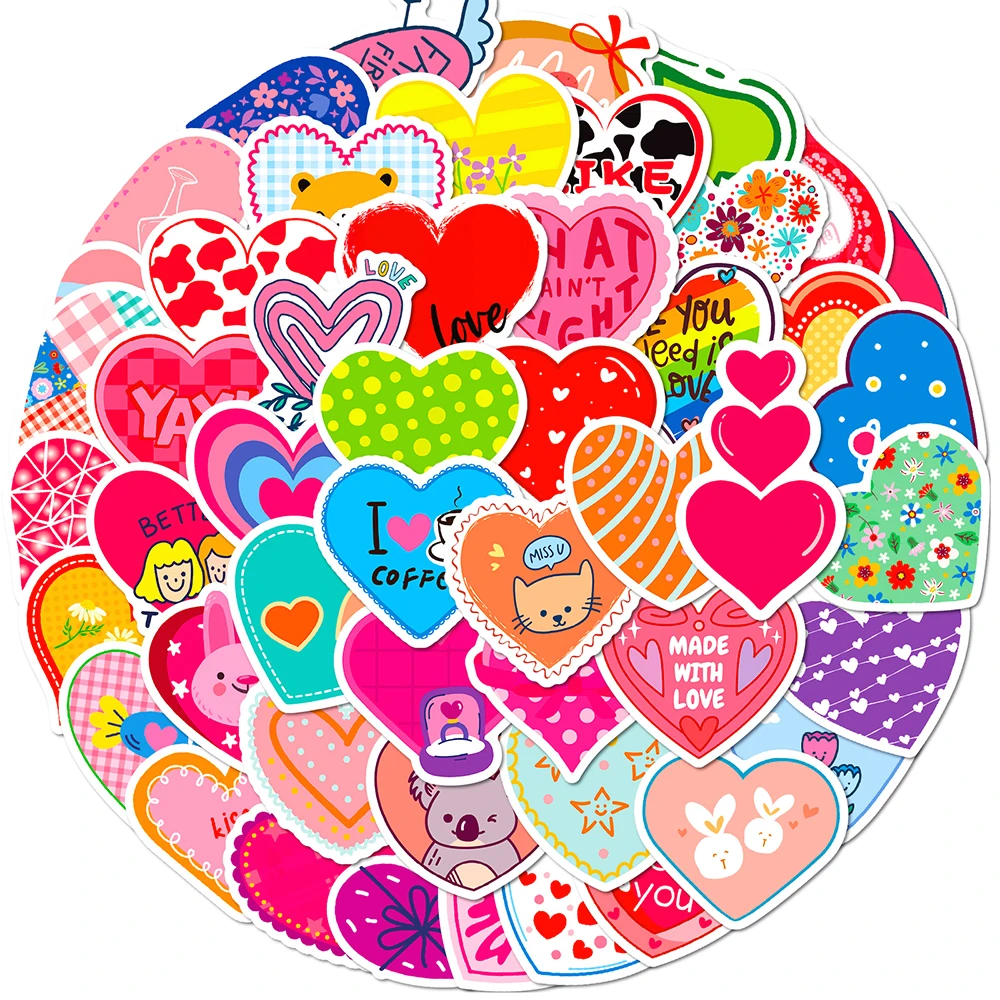50 PCS Valentine Stickers, Vinyl Waterproof Stickers, Heart Stickers  Valentines Day Stickers for Adults Teens Kids Valentines Treats Cards Craft