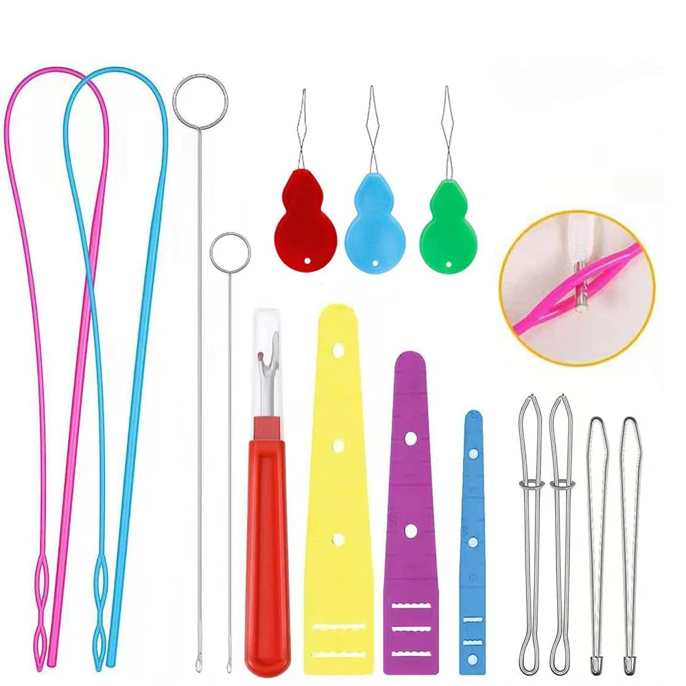 Drawstring Threader Set Drawstring Replacement Tools Plastic and Metal Needle Threader Tool Loop Turner Hook Sewing Supplies