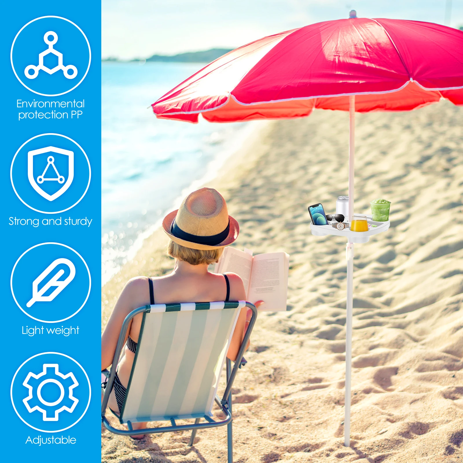 Umbrella Holder Umbrella Storage Rack Beach Umbrella Table Tray Heavy Duty Reusable Umbrella Table Cup Holders Portable Tray Hole