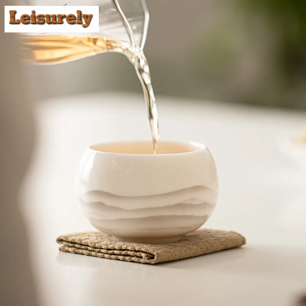 130ml Dehua Mutton-fat Jade Porcelain Tea Cup Retro Ink Mountain Master Cup Tasting Personal Tea Bowl Chazhan Drinking Gift Box