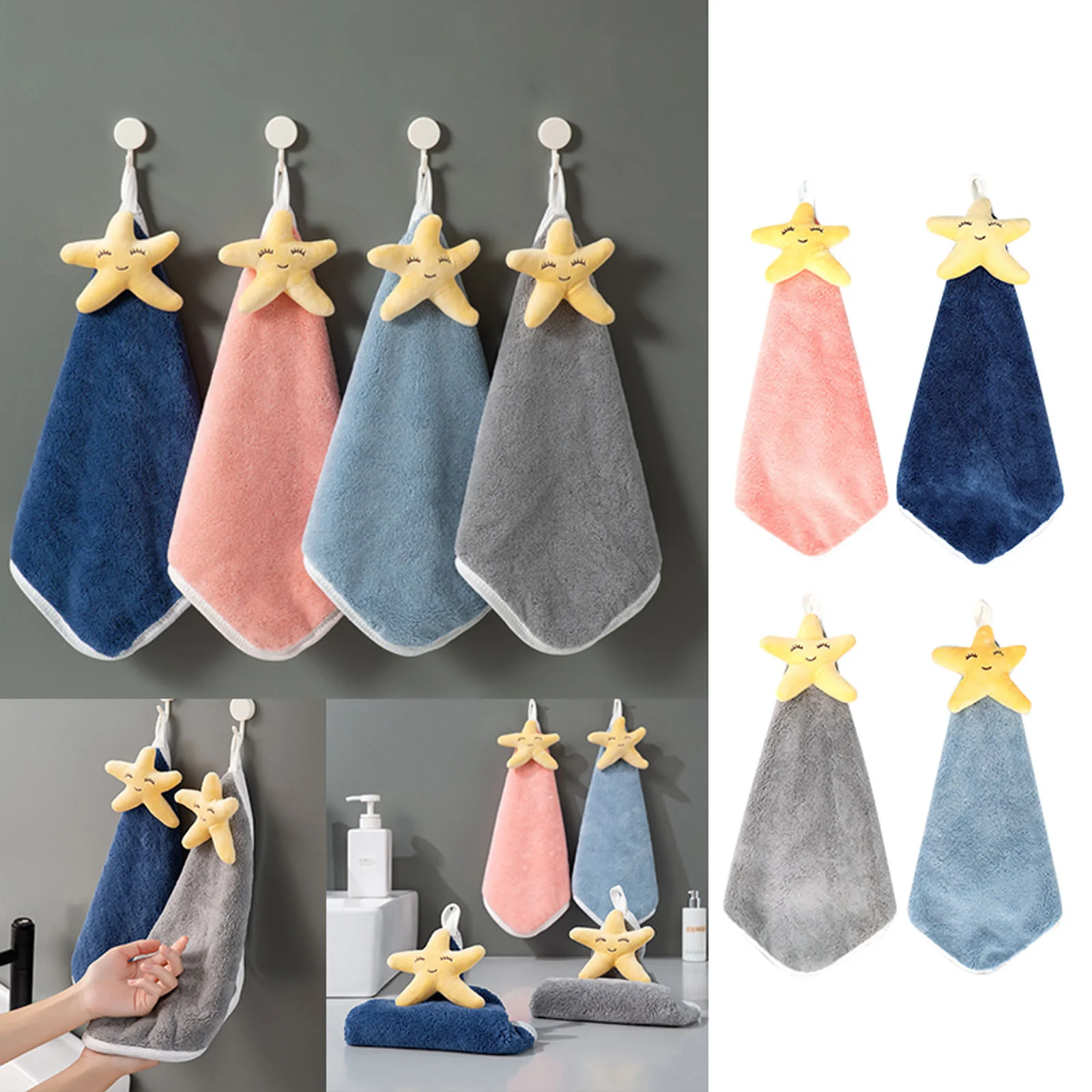 

Cute Star Quick-dry Water Absorption Towel Coral Velvet Fabric Soft Kitchen Cleaning Hanging Hand Towel Kid Daily Supplies L5