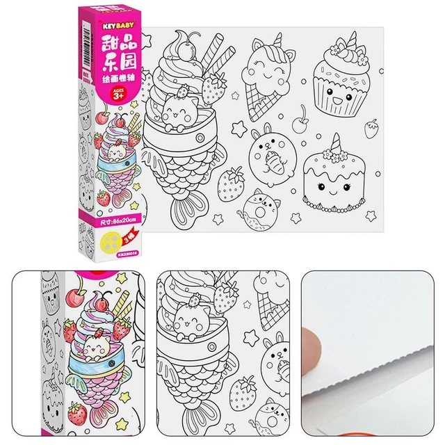 Children Coloring Paper Roll DIY Wall Sticky Color Filling Paper With  Realistic Patterns Kids Interactive Early