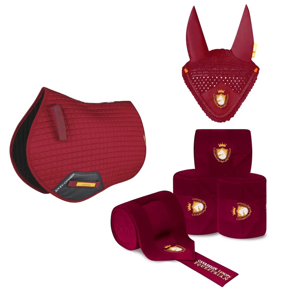 Three equestrian equipments for your horse ear cover saddle pad and bandage four color choice orange wine red navy and white
