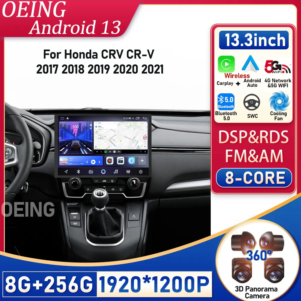 

13inch QLED Android For Honda CRV CR-V 2017 2018 2019 2020 2021 Car Auto Radio Player Wireless Carplay GPS Navigation BT Camera