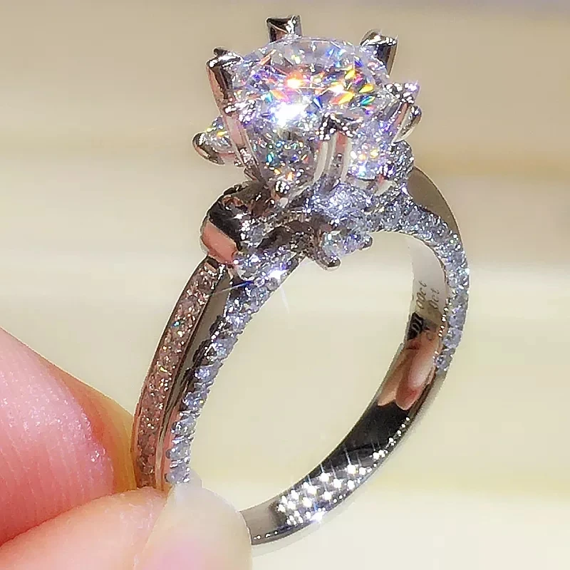 

Luxury1, 2 карата круглая форма 14K Au585 Белое золото кольцо D v искусственное Свадебное обручальное кольцо