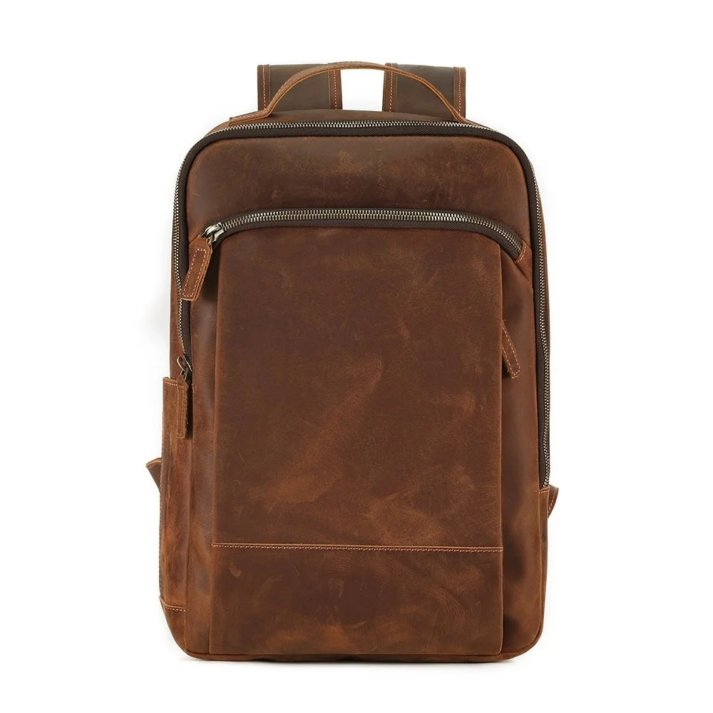 

Retro Crazy Horse Leather Backpack 15.6" Laptop Bag Large Capacity Business Travel Hiking Shoulder Daypacks SchoolBag