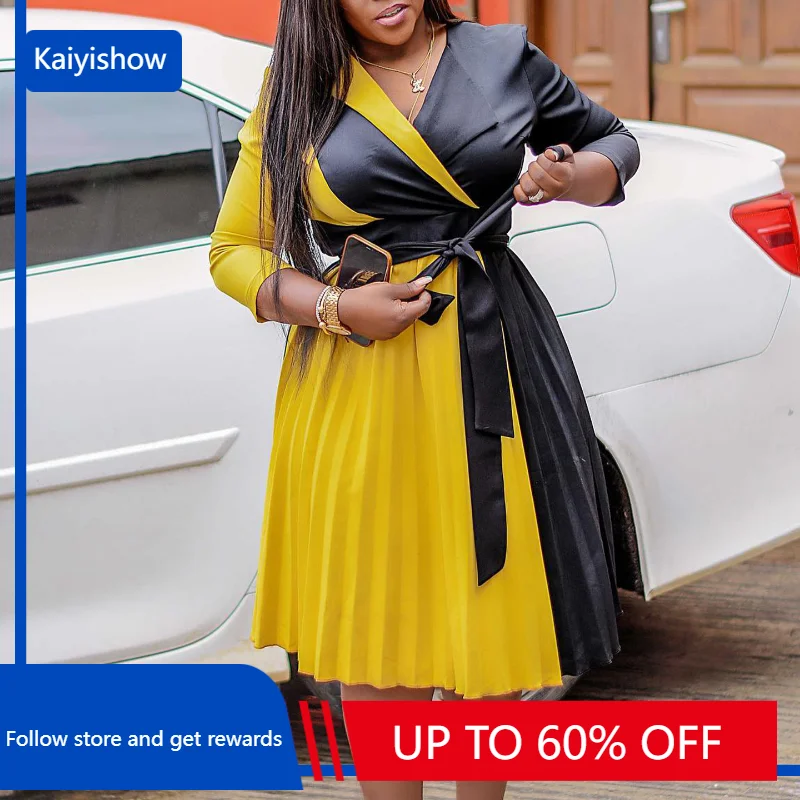 

2023 African Dresses for Women Summer African V-neck Long Sleeve Casual Evening Party Robe Pleated Patchwork African Clothes