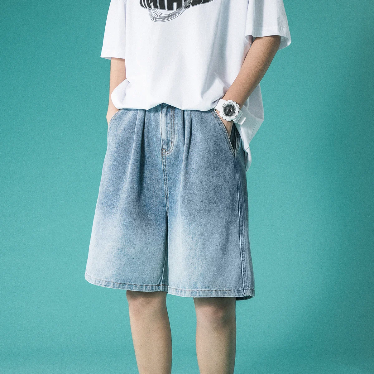 

Мужские джинсовые шорты, синие, черные классические повседневные шорты-бермуды до колена, лето 2024