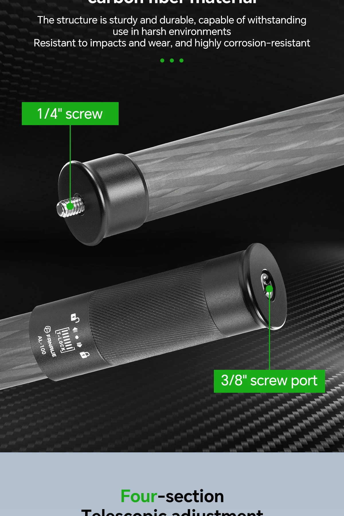 Description Picture 4 of itemFANAUE Carbon Fiber Gimbal Extension Pole Camera Stabilizer Gimbal Accessory  for DJI RS 4 3 2 Ronin S SC S2 RS2 Moza Zhiyun Wee