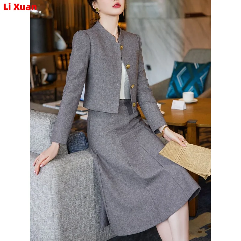 Quality Autumn Formal Blazer Skirt Sets Korean Female Womens Office Ladies Work Jacket Suit Skirt 2-piece Set 2023 Winter New rivet denim shorts for women high waist solid female blue jean shorts skirt summer fashion casual ladies shorts