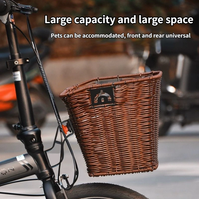 

Bicycle Retro Hand Woven Basket Detachable Bicycle Front Vegetable Basket Pet Basket with Front Fixing Accessories