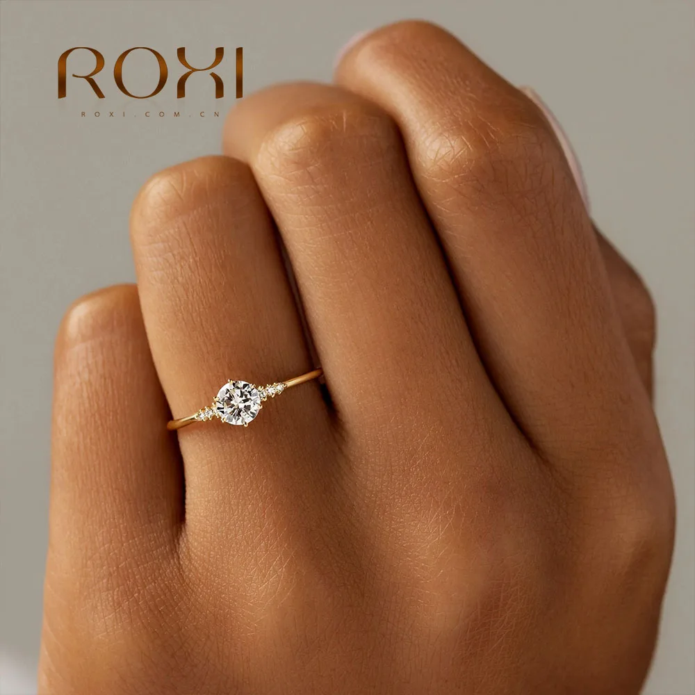 ROXI-Anillos de plata de ley 100% para Mujer, sortija de cristal de seis garras, tamaño 6, 7, 8, 925