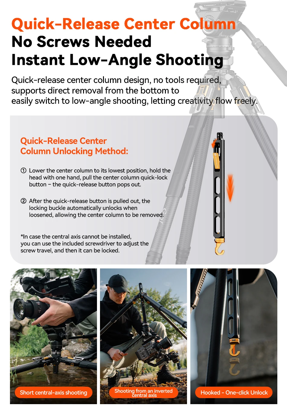 Coman T1S / T1S V5 Travel Carbon Fiber Tripod One Click Quick Release With Panor