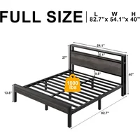 Bed Frame with Storage Headboard, Industrial Platform Bed with Charging Station and LED Lights, Heavy Duty Metal Slats 2