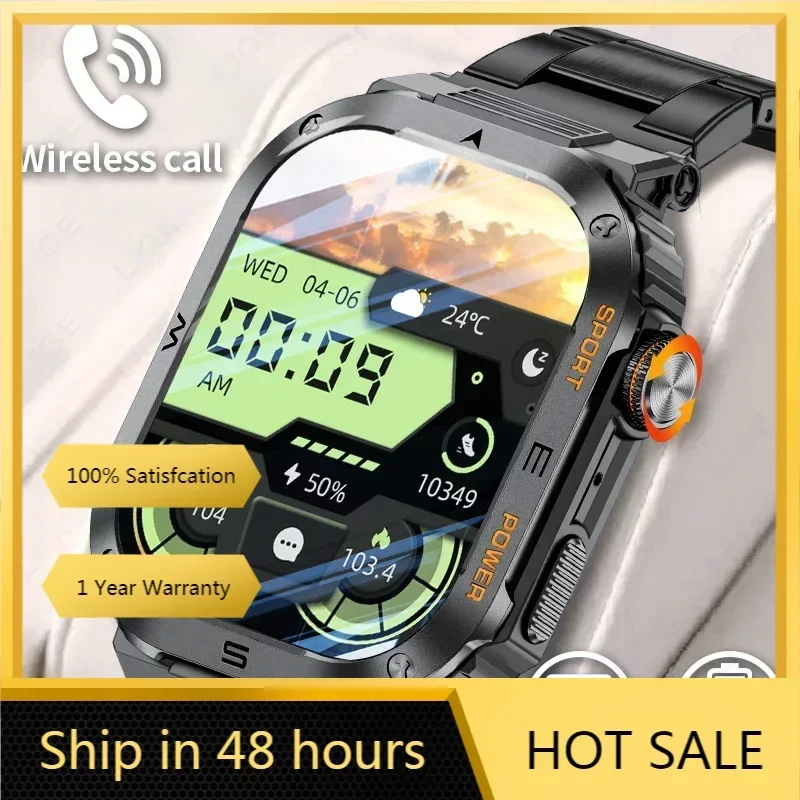 

2024 Men Rugged Military Smart Watch For Android IOS Ftiness Watch HD Bluetooth Call Waterproof Smartwatch AI Voice Assistant