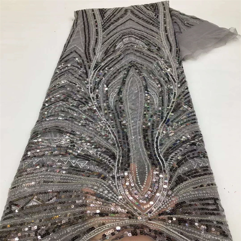 

African Lace Fabric 2023 High Quality 5 Yards Embroidery Sequins Lace Fabric For Nigerian Wedding Dress Party Women