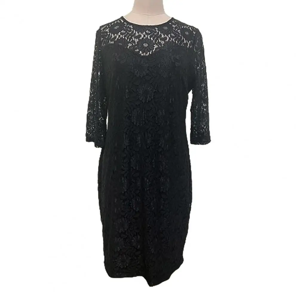 

Plus Size Midi Dress Elegant Lace Embroidered Prom Dress for Women Sheath Patchwork Slim Fit Plus Size Knee Length Party Banquet