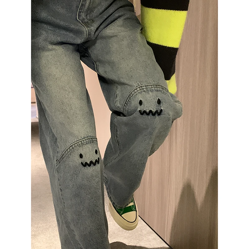 Plus Size Women's Jeans High Waist Straight Baggy Fashion Pants Streetwear Harajuku Vintage Casual Female Wide Leg Denim Trouser