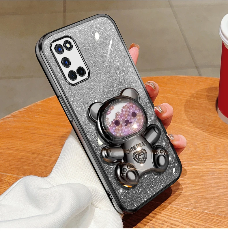 Een 52 Drijfzand Beer Glitter Houder Telefoon Case Voor Oppo A55 A35 A15 A36 A76 A32 A31 A93 A73 a53 A38 A54 A52 A92 4G 5G_voghion.com