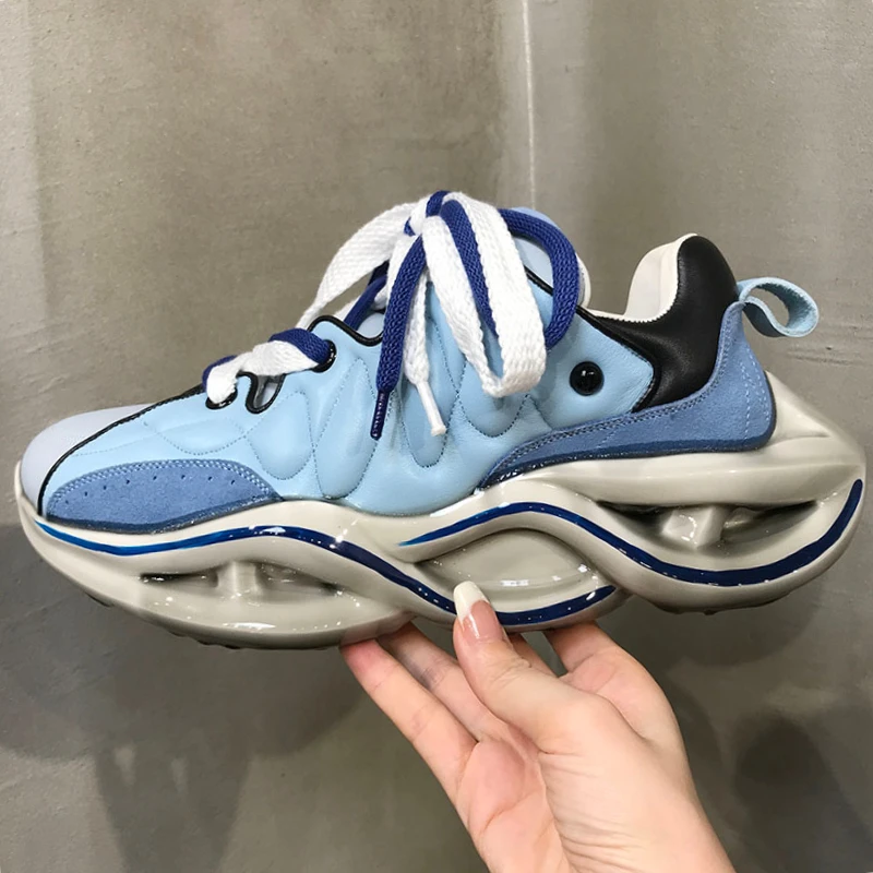 

Genuine Leather Couples Shoes Men's Increase Shoes Summer/Spring Thick Sole Drip Glue Dad's Shoes Breathable Casual Sports Shoes