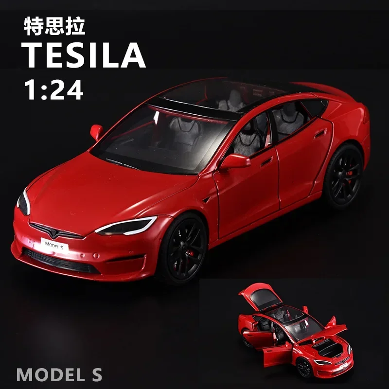 1:24 Tesla Model S High Simulation Diecast Metal Alloy Model car Sound Light Pull Back Collection Kids Toy Gifts F593