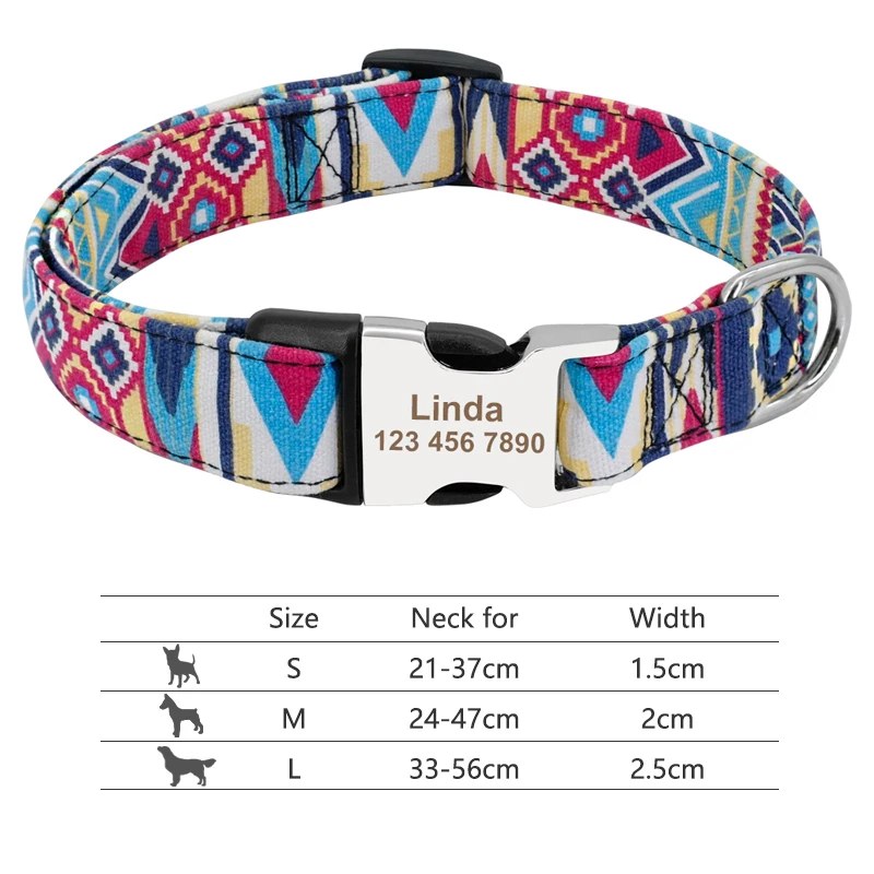 Personalized Nylon Dog Collar Custom Small Medium Large Dogs Cats Collars Engraved Name ID Pet Necklace Adjustable Puppy Collars 