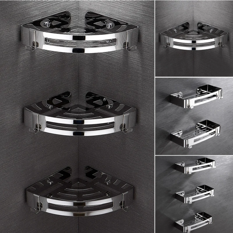 

Corner Shower Shelf Bathroom Shampoo Shower Shelf Holder 304 Stainless Steel Punch Free Kitchen Tripod Corner Stand