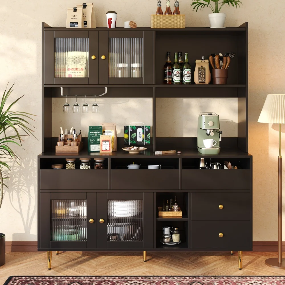 Eleganter Restaurantschrank in Weiß und Gold, Aufbewahrungsschrank mit Changhong-Glastür und Weinglasregal, Home-Barmöbel – Detail 20