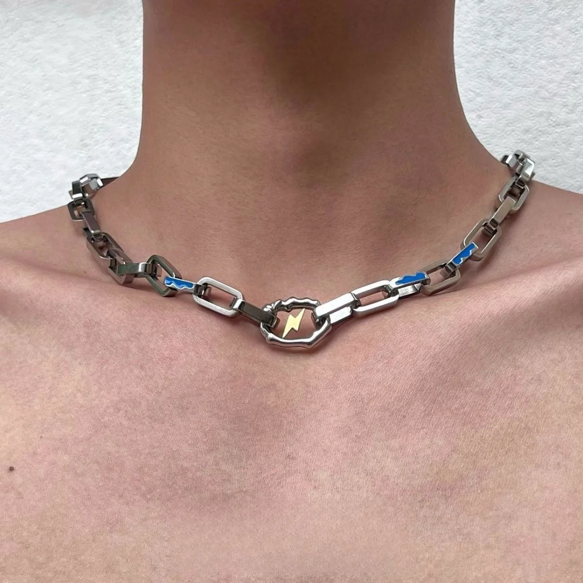 

Stainless Steel Carabiner Hook Closure Necklace for Women Men Lightning Metal Links Chain Choker Necklaces Party Gifts