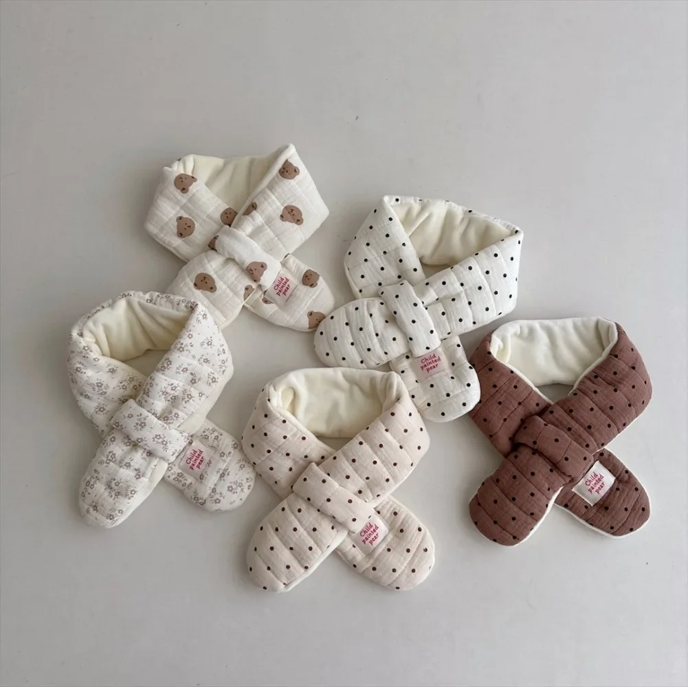 Children Cute Versatile Warm Scarves Winter Korean Plush Windproof Neckerchief Boy Girl Kid Cartoon Bear Dot Scarf Baby Clothing