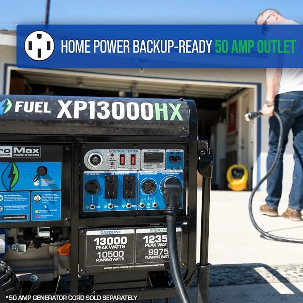 Portable generator XP13000HX dual fuel portable generator 13000 watt gas or propane powered electric start w/ CO alert 50 state approved
