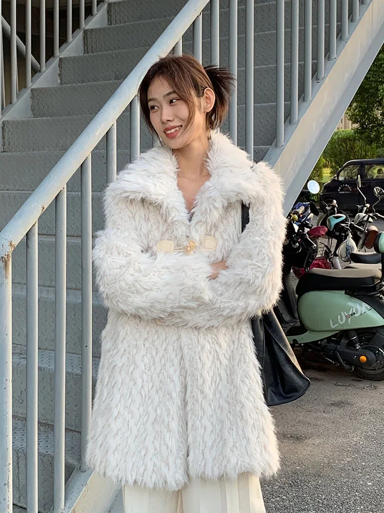 Fur Coat Winter Women Clothing Long Loose Fluffy Coat Trendy 2023 Thick Warm Faux Fur Knitted Jackets Fashion Lapel Outer Wear
