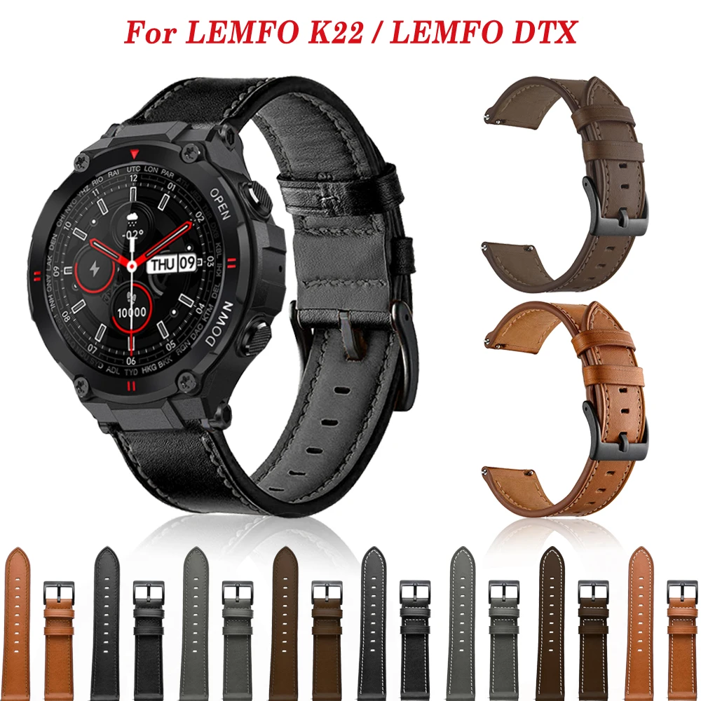 

22/20mm For LEMFO K22 PRO K27 K37 C20 K56 PRO LEM56 C22 Strap Smart Watch Leather Sports Band Wristbands Bracelet For LEMFO DTX