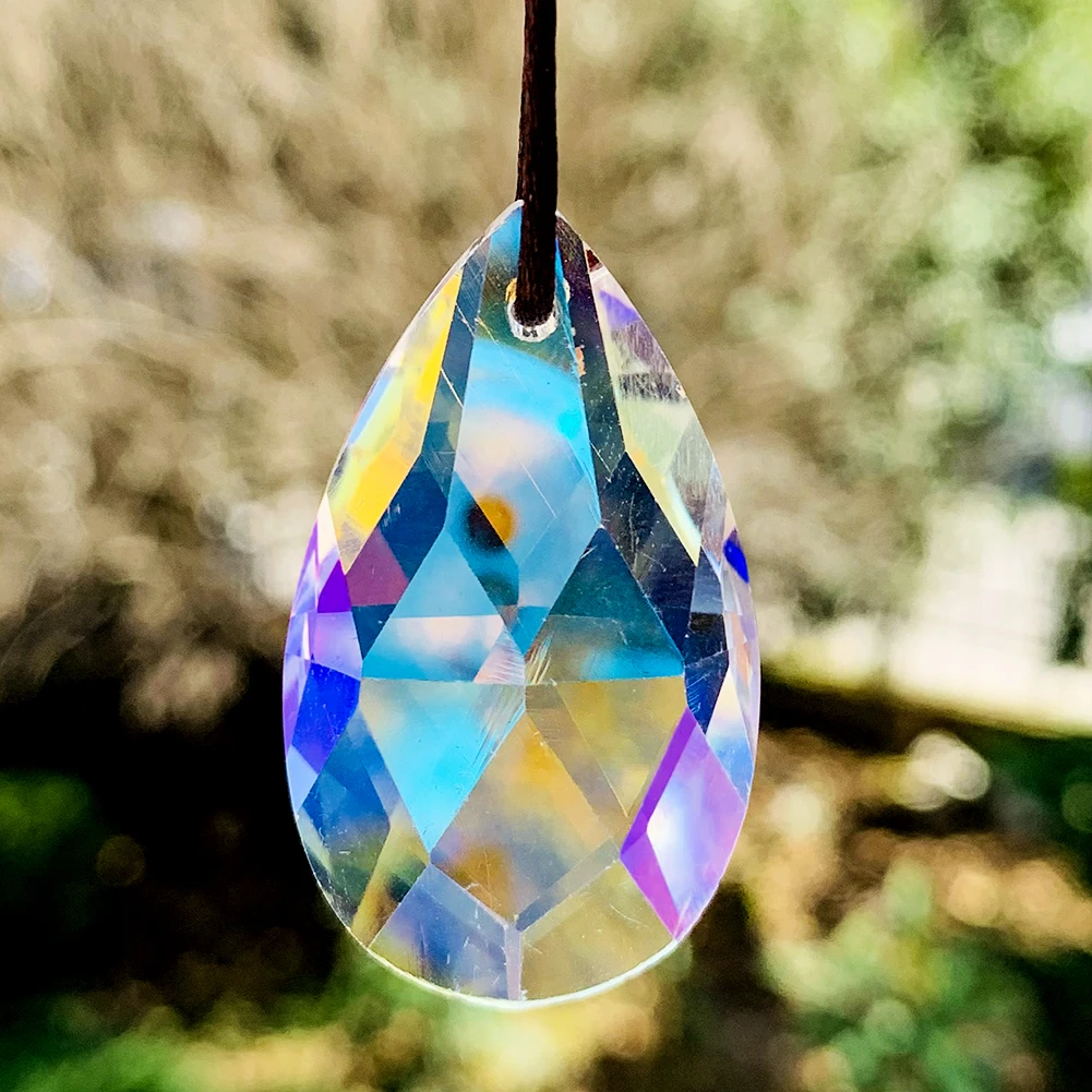 38mm Teardrop Faceted Aurora Crystal Pendant Hanging Sun Catcher Prism Rainbow Maker Lighting Chandelier Parts Accessories 6PCS