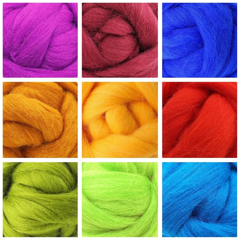 

Roving Wool 10gx9 Colors 19 Microns Superfine Merino Wool Fiber for Dry Wet Felting Materials for Needlework Wool for Felting