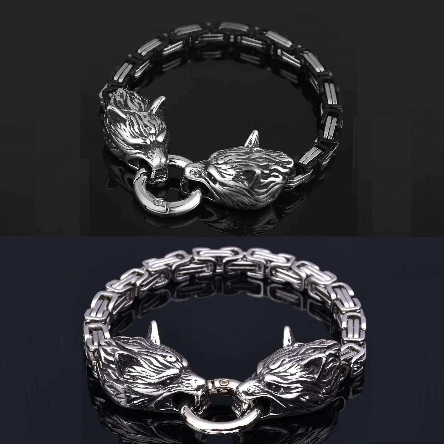 

CRUCIO Byzantine Emperor Chain Bracelet Men Women High Quality Wolf Head Die Casting Buckle Stainless steel Vintage Jewelry