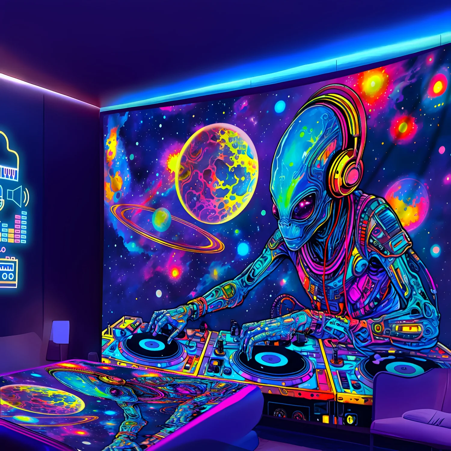 Psychedelic Space with Colorful Patterns Shower Curtain-Water-Resistant Fabric for Bathroom-Perfect for Retro