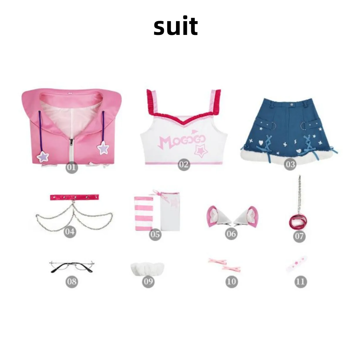 Women's Pink Hoodie Skirt Set with Wig