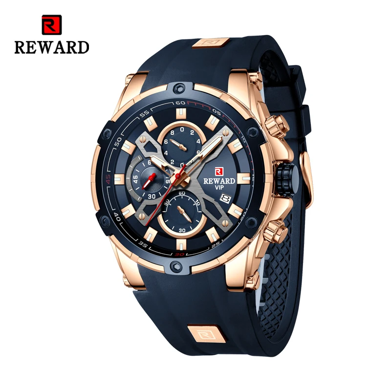 REWARD New Quartz Watches for Men Luxury Brand Big Dial Watch Waterproof Sport Wristwatch Silicone Band Chronograph Clock