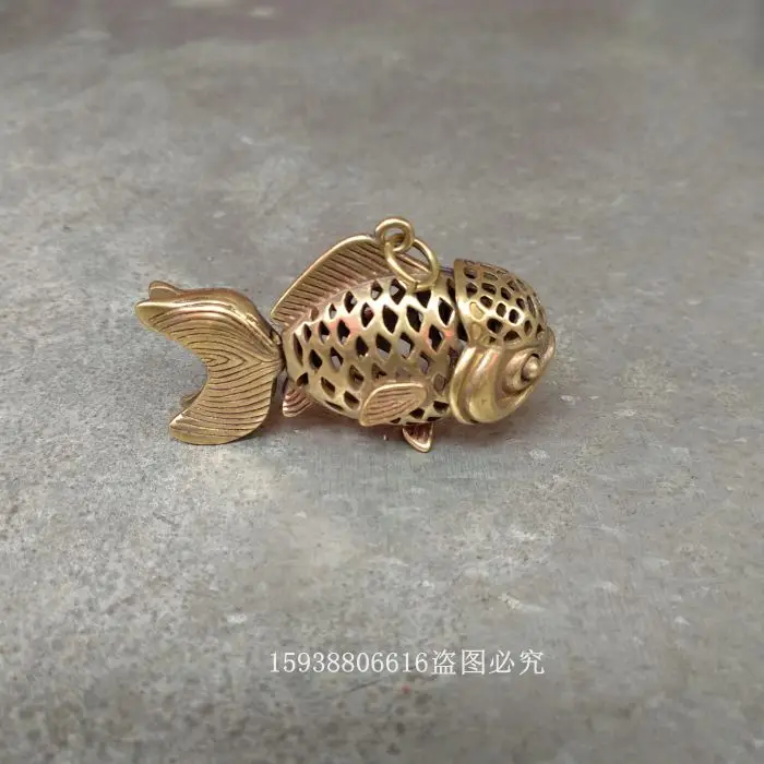 Antiques, Old Bronze Wares Collections, Old Yellow Copper Hollow Fish, Years of Fish, Feng Shui Pendant, Old Items, Old Antiques