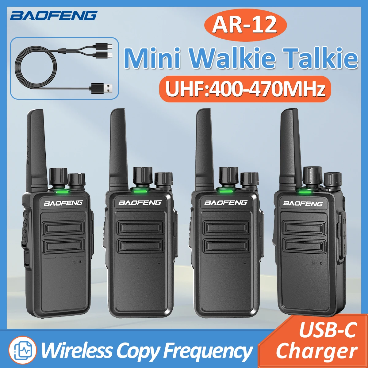 Baofeng AR-12 미니 워키토키, 무선 복사 주파수, UHF C 타입 장거리 햄, 사냥 캠핑용 양방향 라디오, 2/4 개 Best Top5 Baofeng AR-12 미니 워키토키, 무선 복사 주파수, UHF C 타입 장거리 햄, 사냥 캠핑용 양방향 라디오, 2/4 개 Best Top5