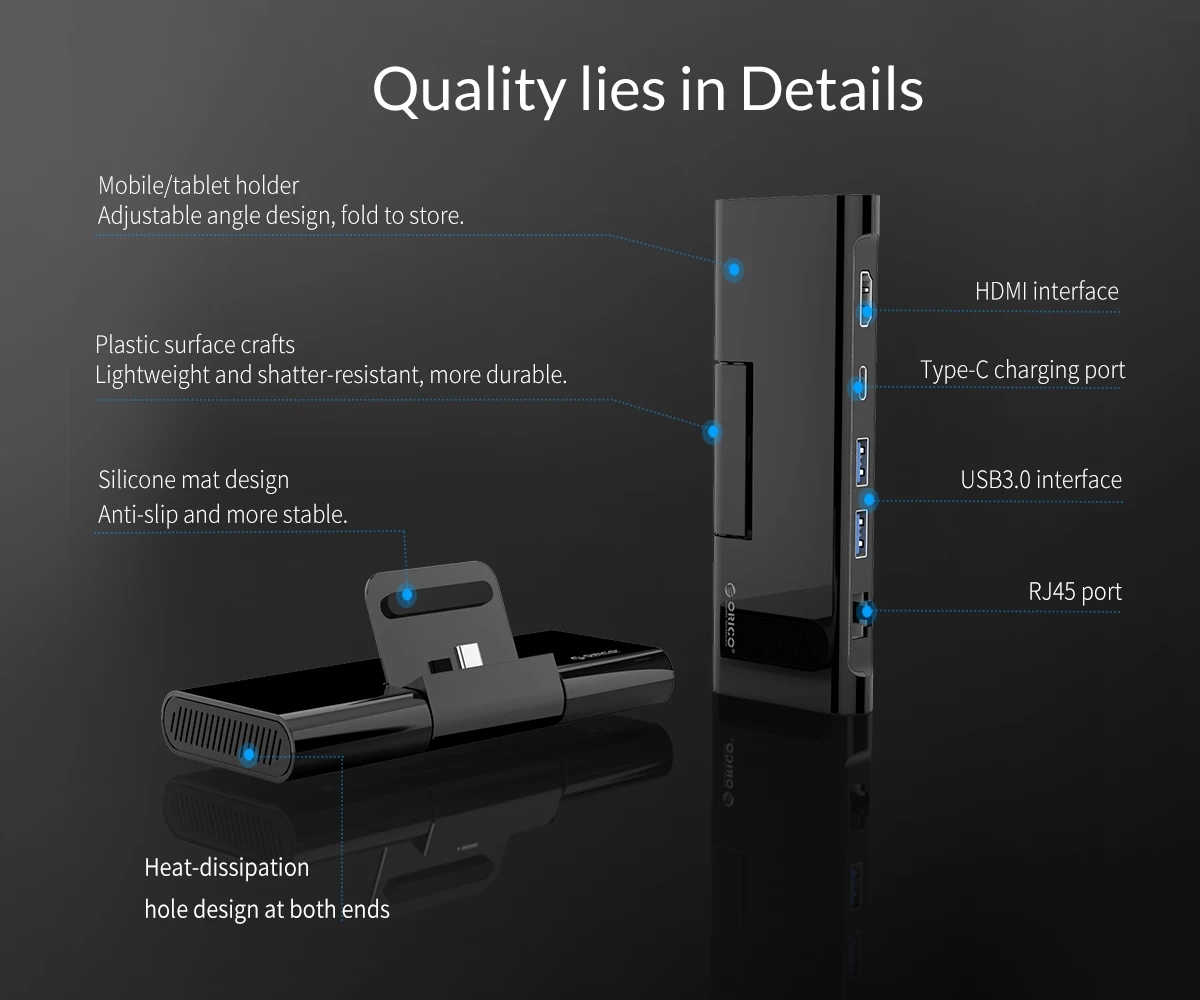 USB Hub Adapter Type C Docking Station USB Port Adaptor USB Hub Converter Cable Converter Docking Station Type C OTG Adapter ORICO USB C HUB Dex Station 5-in-1 HDMI-Compatible with PD60W USB3.0 5Gbps RJ45 Port Meeting for Samsung S20 Note 20 Huawei P40