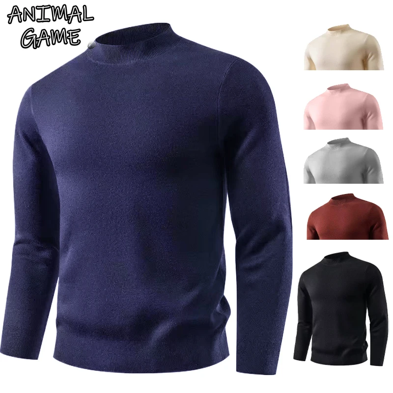 Animal Game Mens Knitwear Tshirts Luxury Long Turtleneck Pullover Solid Regular Woolen Sweater Men's Cold Blouse Work Tops