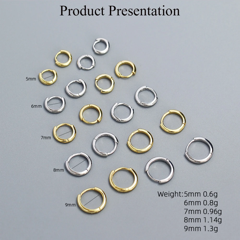 CCFJOYAS 5mm/6mm/7mm/8mm/9mm 925 Sterling Silver Hoop Earrings for Unisex 18k Gold Plated Round Circle Earrings Fashion Jewelry