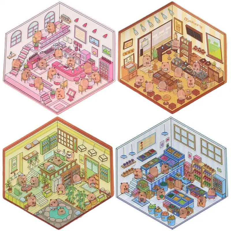 Capybara House Sticker 3D Landscaping Decals Miniature Cabin Scene Stacking Pasting Hand Account Cartoon Scrapbook Sticker Toys cartoon stickers decorative stickers 3d stickers animal stickers cartoon animal stickers scenery stickers