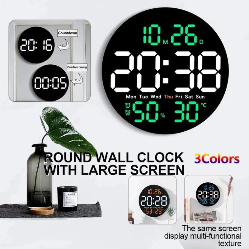 10inch LED Large Digital Wall Clock with Remote Control Temperature Humidity Date Week Display Countdown Timing Clock Home Decor digital wall clock