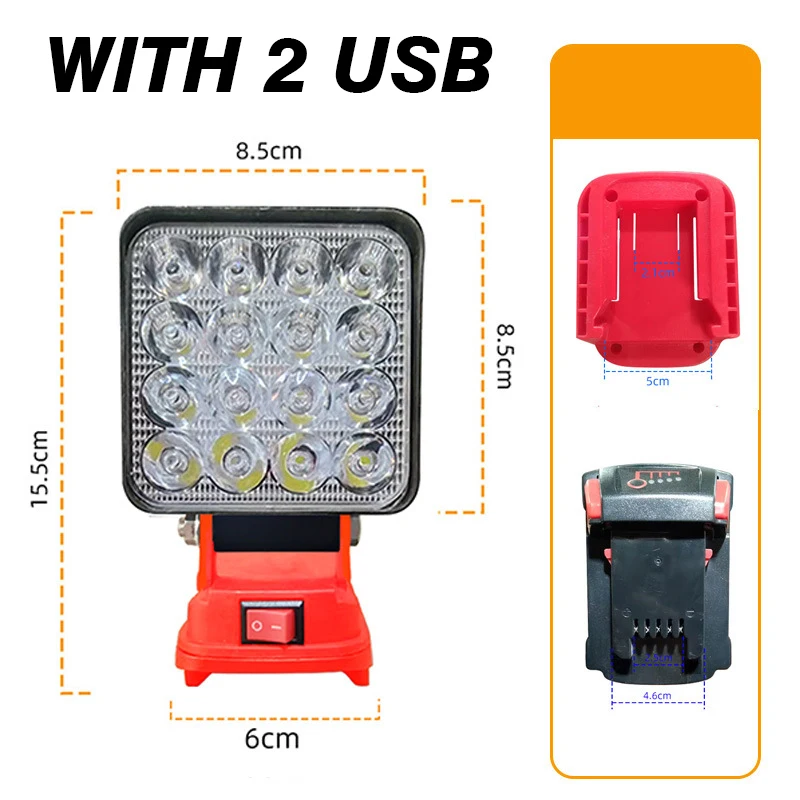 Lámpara LED portátil, luz de trabajo para Milwaukee, batería de 18V M18, reflector de emergencia, linterna de Camping, l