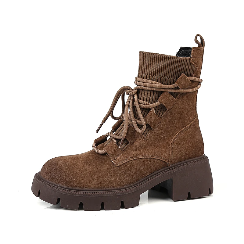 Women Boots Rubber Short Ankle Female Shoes for Women Winter Platform Thick Boots 2023 New Round Toe Cross-Tied Black Boots New